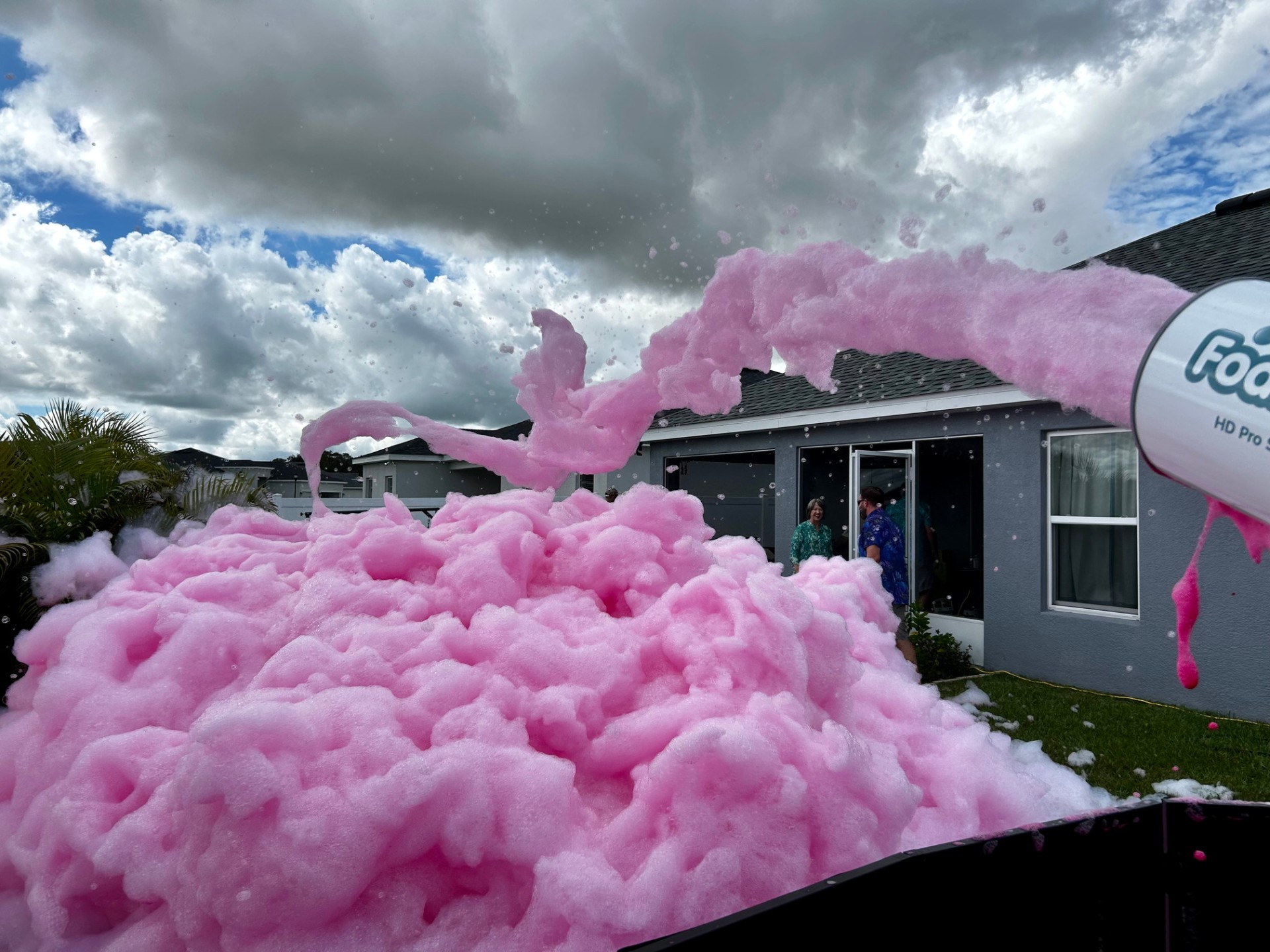 Pink foam party in a backyard in Lakeland FL